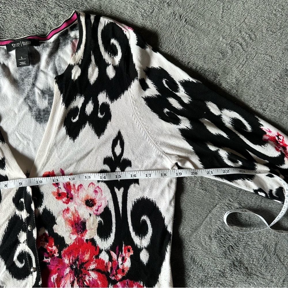 White House Black Market Floral Fleur De Lis Ikat Snap Cardigan Size‎ Large - Picture 6 of 7
